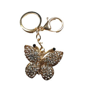 Butterfly Rhinestone Lattice Work Gold Tone Keychain Purse Hook